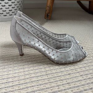 Adrianna Papell Silver Heels with Mesh Overlay